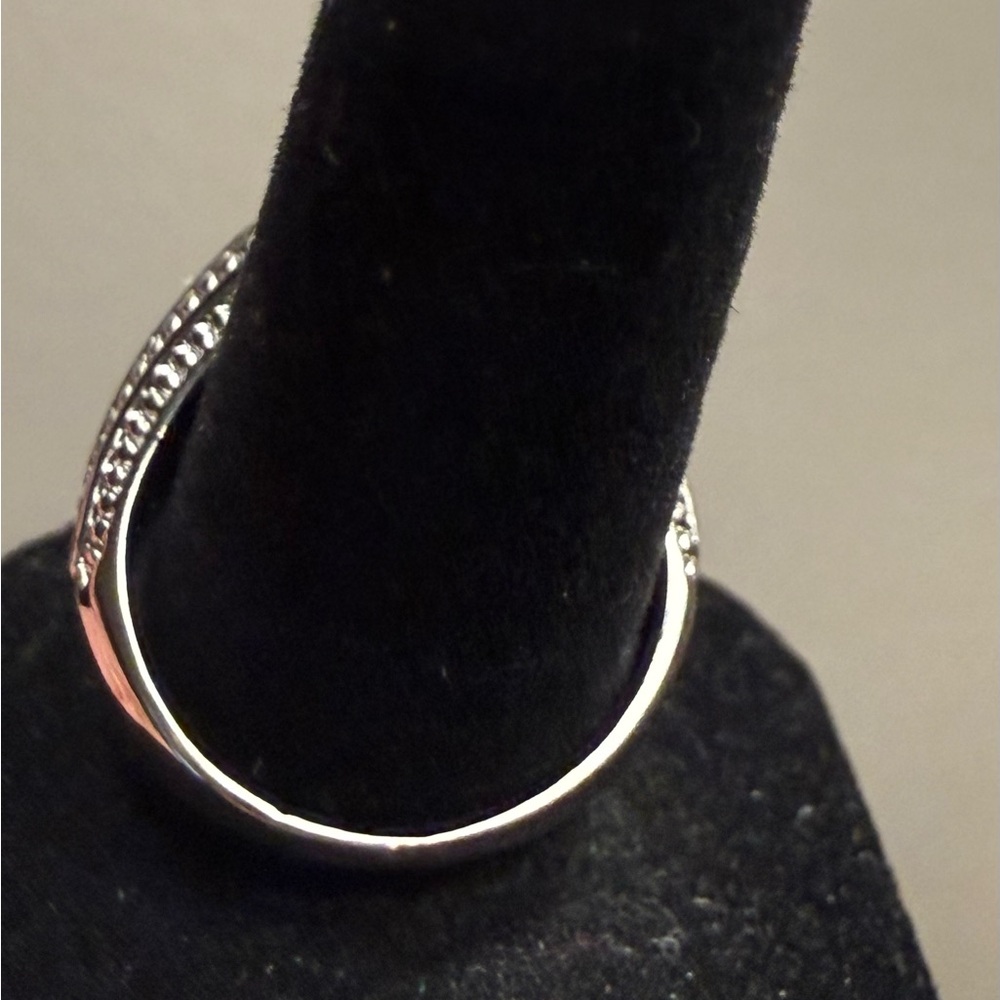 Ring - size 8.25 - silver tone stainless steel with green faux emerald stone New - Picture 6 of 9